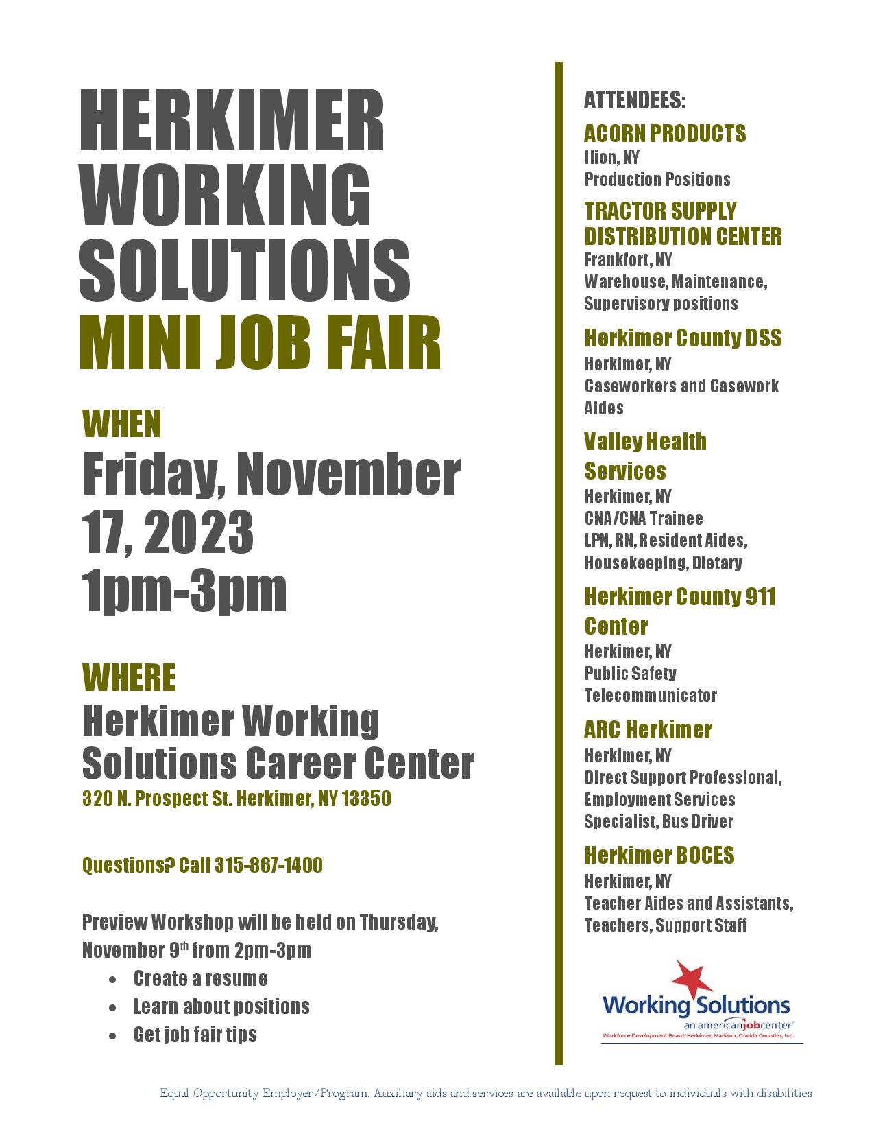 Herkimer Working Solutions Mini Job Fair Little Falls High School